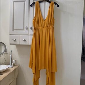 BCBG Yellow Asymmetrical Sundress Plunge Neckline Cocktail